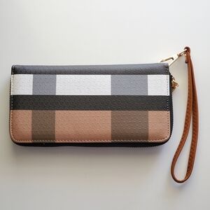 Stylish Plaid Wallet - Black, White, Brown